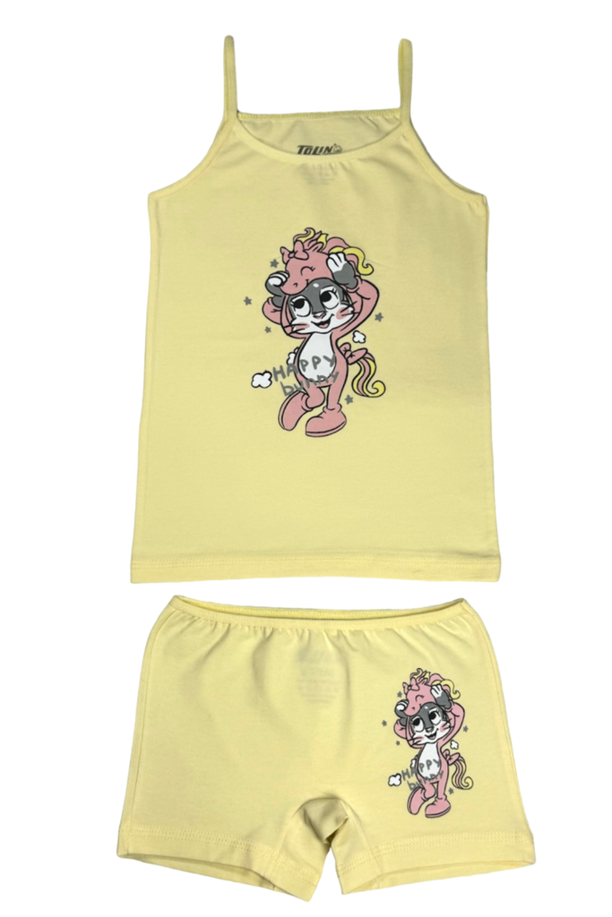 Girl's Set (Spaghetti Strap Tank Top+ Boxer Briefs), Cotton-Elastane Blend