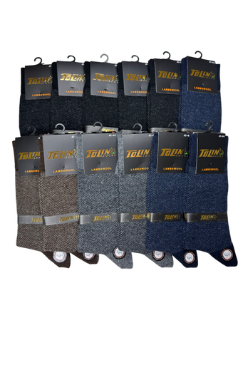 [TOLIN19602.12 RENKLİ STD] Men's Wool Calf-Length Socks,  12-Pack 