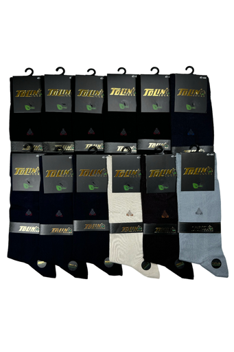 [TOLIN14149.12 RENKLİ STD] Men's Seemless Bamboo Calf-Length Socks, 12-Pack