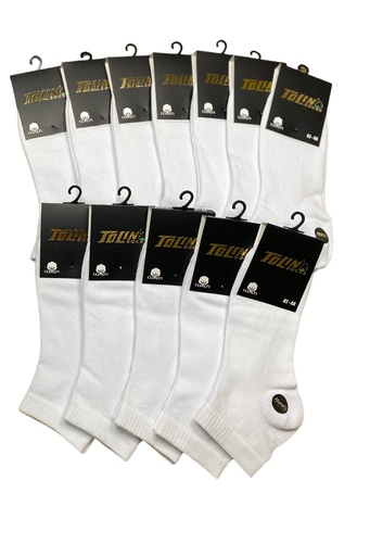 [TOLIN10370.12 BEYAZ STD] Men's Cotton Ankle Socks, 12 pack (WHITE)