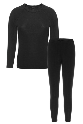 [TOLIN8290 SİYAH M] Women's Thermal Set (Long Sleeve Top + Full Length Leggings) (BLACK, M)