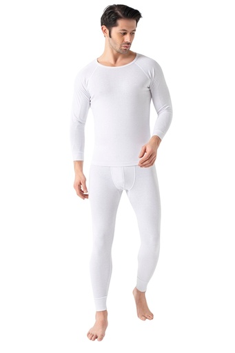 [TOLIN8190 BEYAZ M] Men's Thermal Set (Long Sleeve Top + Full Length Leggings) (WHITE, M)