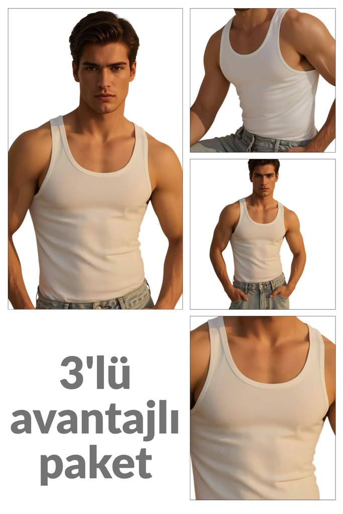 Men's Sleeveless Tank Top, 100% Cotton 3-pack - 114