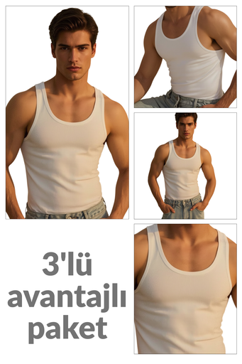 [TOLIN0114.03 BEYAZ S] 3 lü Erkek %100 Pamuklu Süprem Atlet 114 (BEYAZ, S)