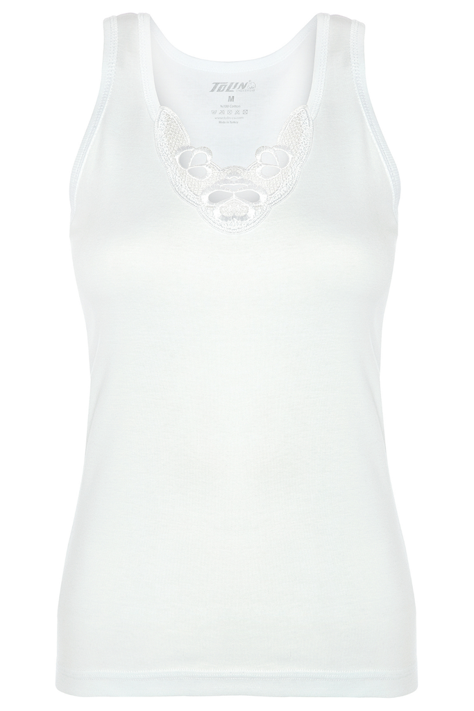 Women's Sleeveless Tank Top with Lace Detailing, 100% Cotton