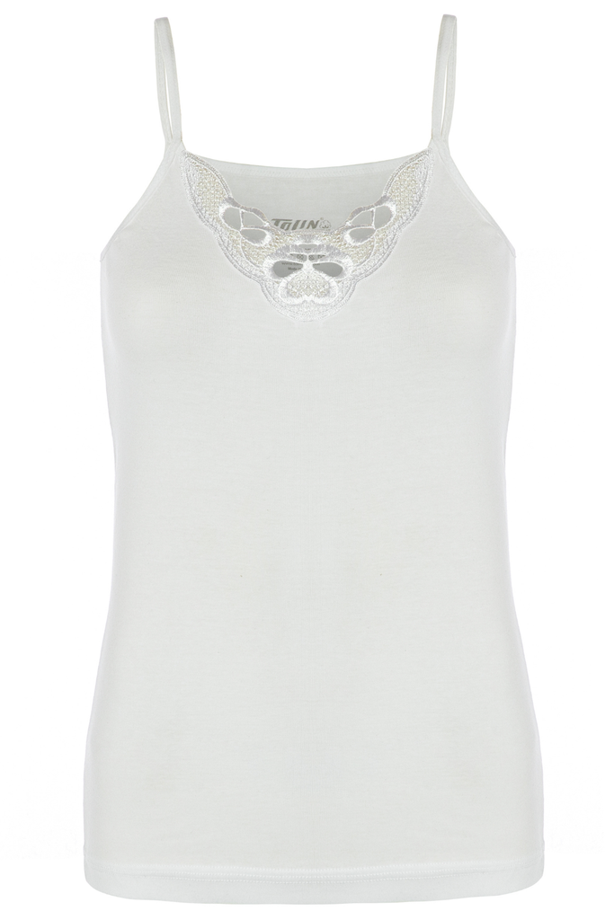 Women's Ribbed Spaghetti Strap Tank Top with Lace Detailling, 100% Cotton