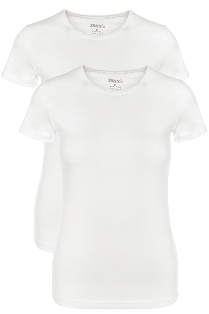 Women's Crew Neck T-shirt, Cotton-Elastane Blend 2-pack