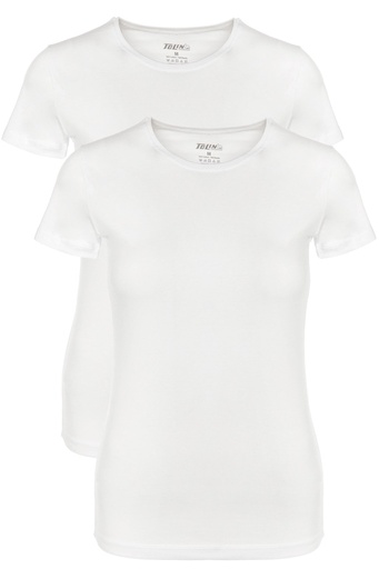 [TOLIN3247.02 BEYAZ S] Women's Crew Neck T-shirt, Cotton-Elastane Blend 2-pack (WHITE, S)