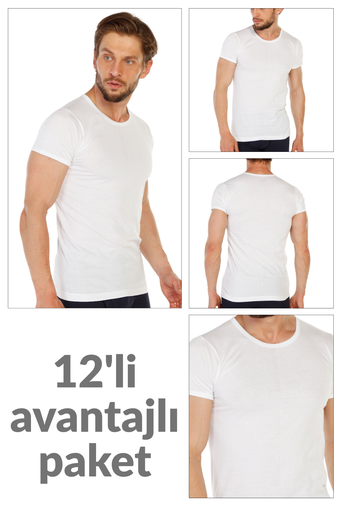 [TOLIN0314.12 BEYAZ S] Men's Crew Neck T-shirt, 100% Cotton 12-pack (WHITE, S)