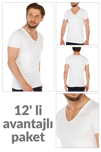 [TOLIN0317.12 BEYAZ S] نصف كم رجالي سنكل - 317 - 12 قطعة (أبيض, S)