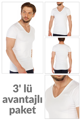 [TOLIN0317.03 BEYAZ S] 3 lü Paket %100 Pamuk Erkek Süprem V Yaka Fanila 317 (BEYAZ, S)