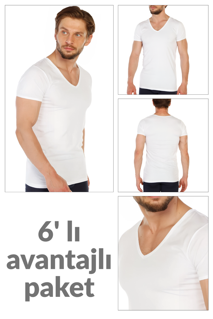 6 lı Paket %100 Pamuk Erkek Süprem V Yaka Fanila 317
