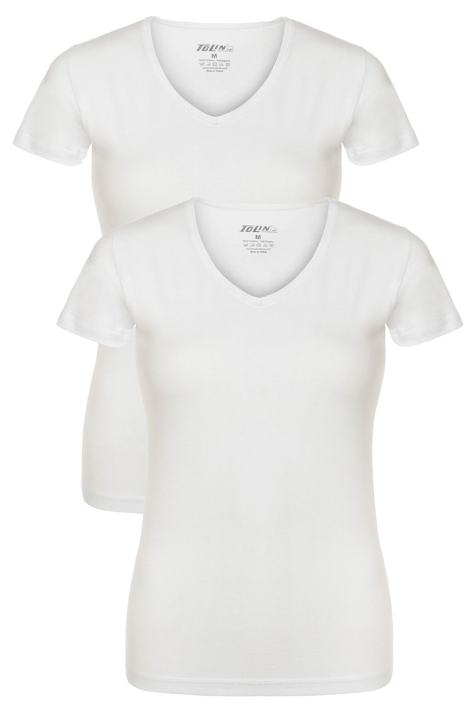 Women's V-Neck T-shirt, Cotton-Elastane Blend 2-pack