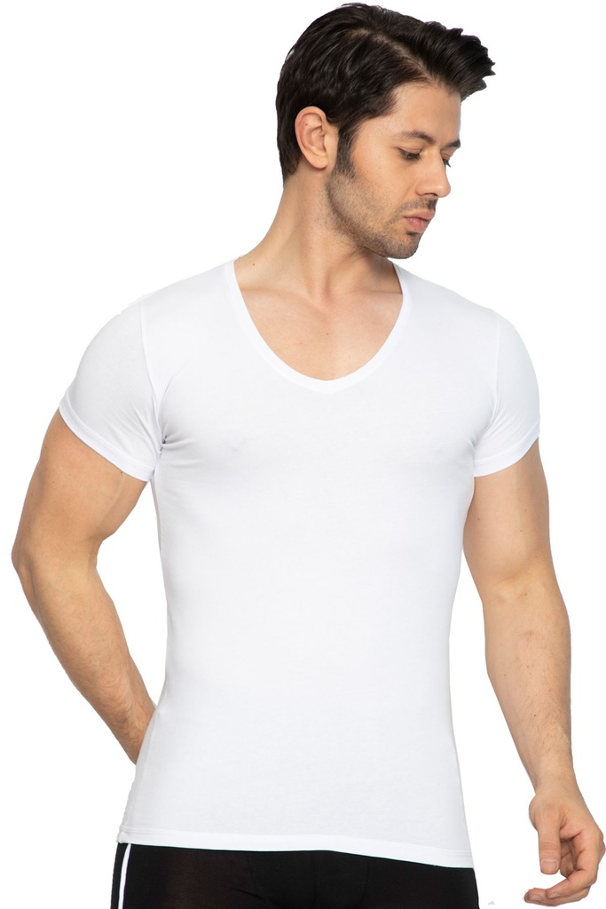 Men's V-Neck T-shirt, Cotton-Elastane Blend 