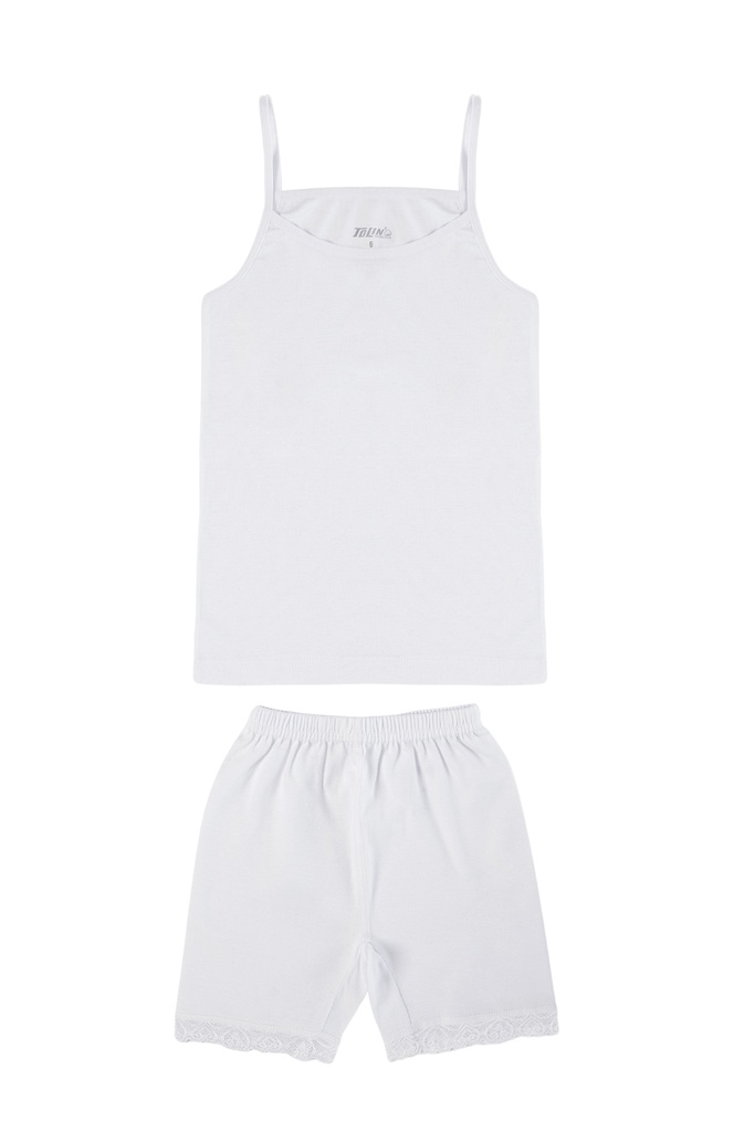 Girl's Set (Spaghetti Strap Tank Top + Lace Trim Biker Shorts) , 100% Cotton  