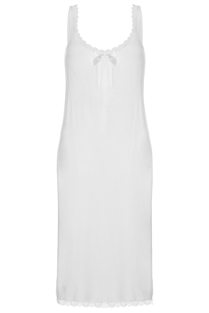 Women's Spaghetti Strap Lace Trim Midi Slip, Viscose-Elastane Blend