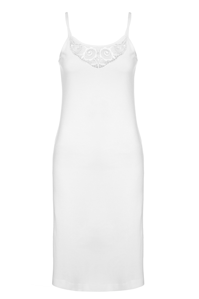 Women's Spaghetti Strap Lace Detailled Midi Slip, 100% Cotton