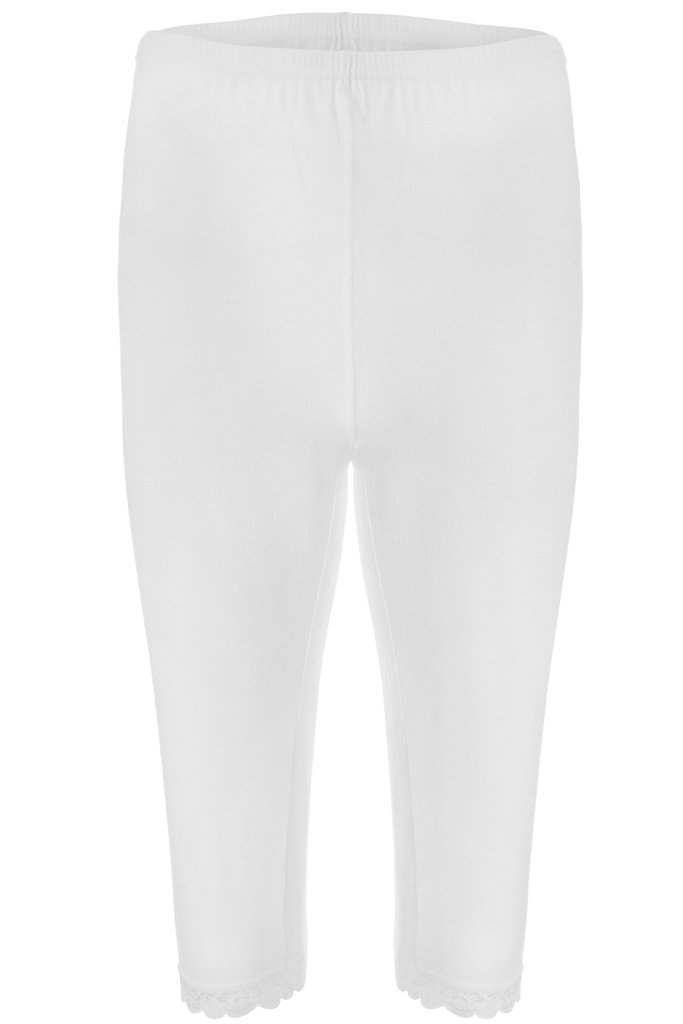 Women's Ribbed Lace-Trim Knee Length Leggings, 100% Cotton 