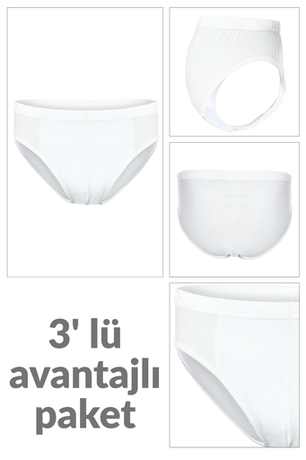 [TOLIN0213.03 BEYAZ S] Men's Briefs, 100% Cotton 3-pack (WHITE, S)