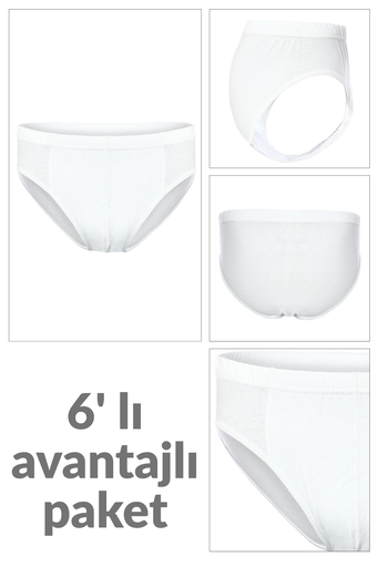 [TOLIN0213.06 BEYAZ S] Men's Briefs, 100% Cotton 6-pack (WHITE, S)