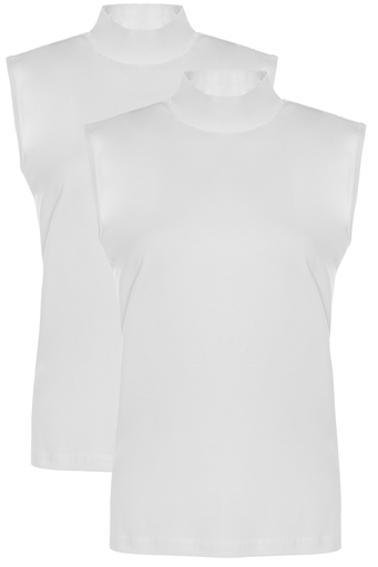 [TOLIN1257.02 BEYAZ S] Women's Sleeveless Turtle-Neck, Cotton-Elastane Blend 2-pack (WHITE, S)