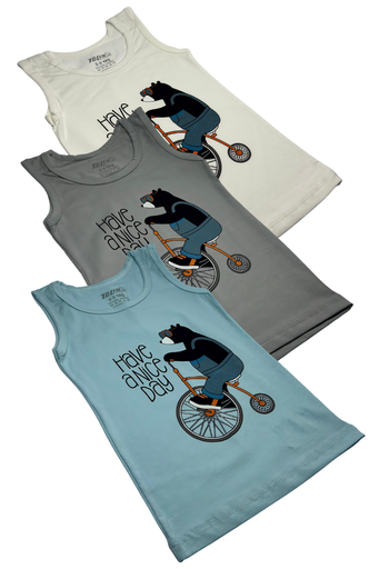 [TOLIN13307.03 02 YAŞ] Boy's Sleeveless Tank Top, Cotton-Elastane Blend 3-pack (133-07, 02)