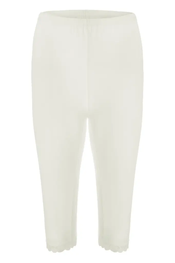 Women's Ribbed Lace-Trim Knee Length Leggings, 100% Cotton - 422
