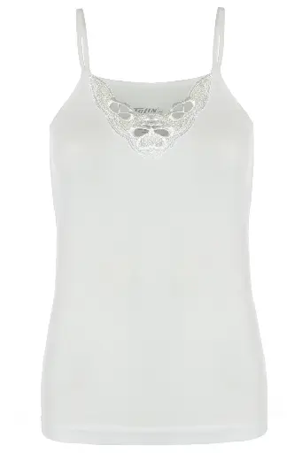 [TOLIN1222] Women's Ribbed Spaghetti Strap Tank Top with Lace Detailling, 100% Cotton