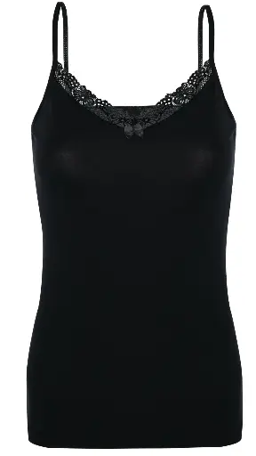 [TOLIN1227] Women's Spaghetti Strap Tank Top with Lace Detailling, Cotton-Elastane Blend