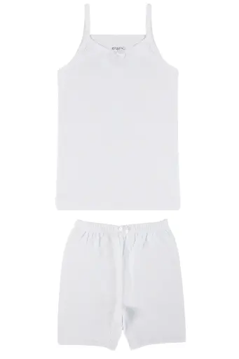 [TOLIN8425.03] Girl's Set x3 (Spaghetti Strap Tank Top + Biker Shorts), 100% Cotton 