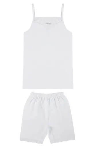 [TOLIN8424] Girl's Set (Spaghetti Strap Tank Top + Lace Trim Biker Shorts) , 100% Cotton  