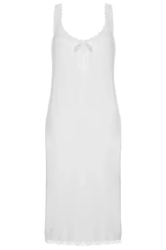 [TOLIN1584] Women's Spaghetti Strap Lace Trim Midi Slip, Viscose-Elastane Blend