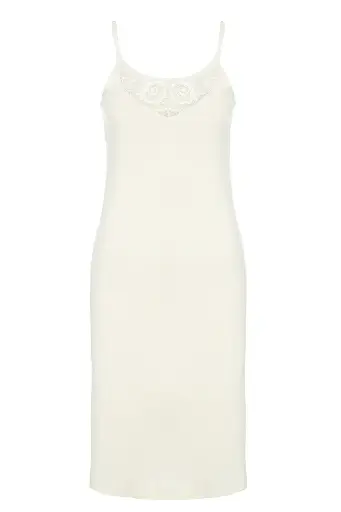 [TOLIN1228] Women's Spaghetti Strap Lace Detailled Midi Slip, 100% Cotton