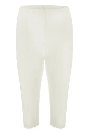 [TOLIN0422] Women's Ribbed Lace-Trim Knee Length Leggings, 100% Cotton 