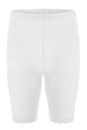 [TOLIN0421] Women's Ribbed Lace Trim Biker Shorts, 100% Cotton